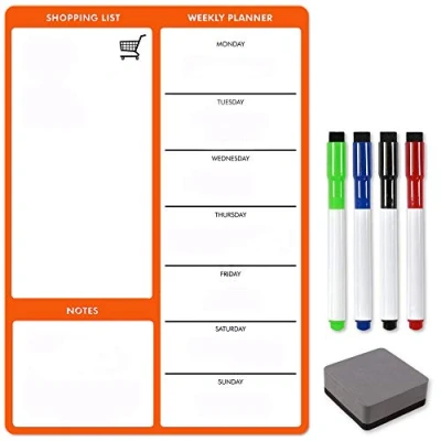 Image of TMS A4 Magnetic Weekly Planner for Fridge, Memo Board, Whiteboard Dry Erase Meal Planner, Calendar and Shopping List Kitchen/Office Board Notes Daily Reminders (Orange, A4)