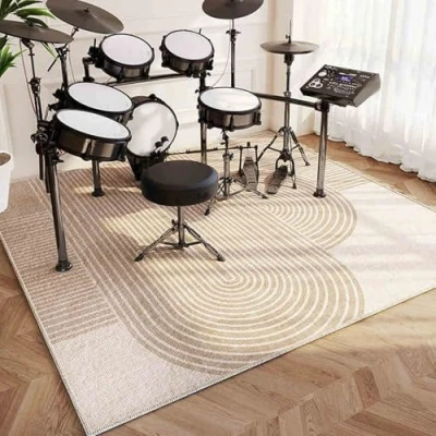Image of Drum Mat Rug Soundproof Rugs Musical Instrument Pads Non Slip Carpet Professional Rectangle Electronic Jazz Kit, For Bass Snare, Piano and Other 120 x 100 cm