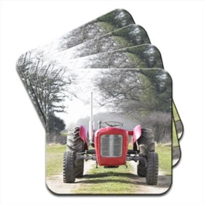 Image of Red Tractor in Field Set of 4 Coasters