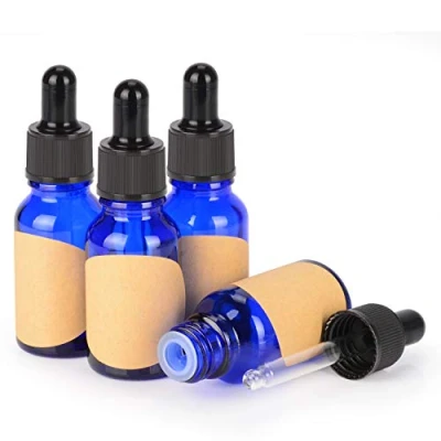 Image of stonylab Cobalt Glass Dropper Bottle 15ml (0.5 oz) (4 Pack), Blue Empty with Dropper, Inner Plug and Label for Essential Oils Aromatherapy Fragrances