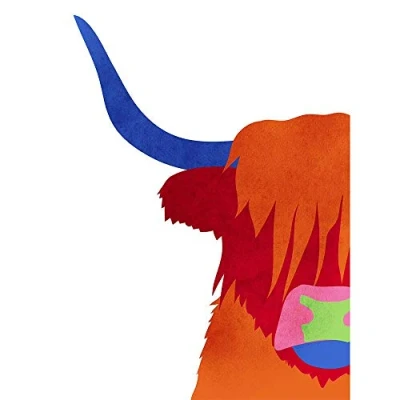Image of Bright Highland Scottish Cow Bull Coo Colourful Art Print Poster Wall Decor 12X16 Inch