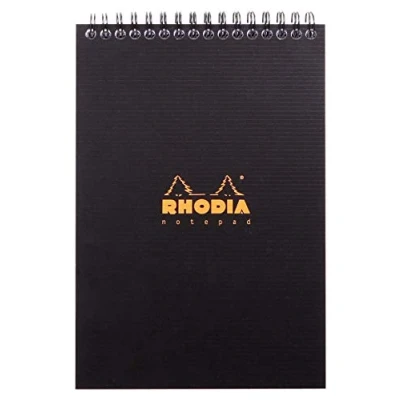 Image of RHODIA 16920C Spiral Notebook (Full Bound) Notepad Black A5 Small Tiles 80 Detachable Sheets Clairefontaine Paper 90g Polypro Cover (Plastic) Rhodiactive