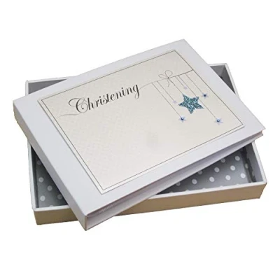 Image of White Cotton Cards Christening Mini Photo Album, Blue Star (BCS1T)