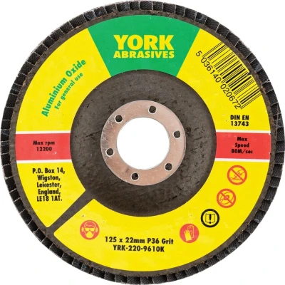 Image of 5x York 125 X 22MM Conical Flap Discs, Aluminium Oxide Fibre Backed P36