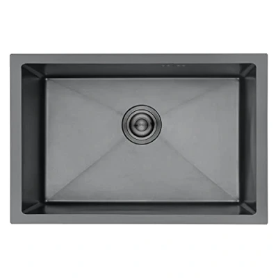 Image of Ibergrif M87044B Stainless Steel Black Kitchen Sink, 70 x 44cm, Undermount Sink Drop in, Topmount Single Bowl with Drainer Fittings