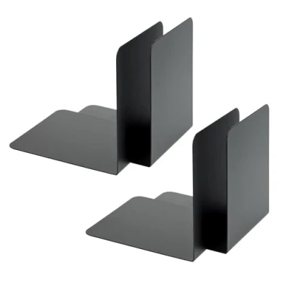 Image of ALCO 4302 10 4 Metal Bookends, Pack of 4, Black, 14 x 12.5 cm, for School, Office and Home