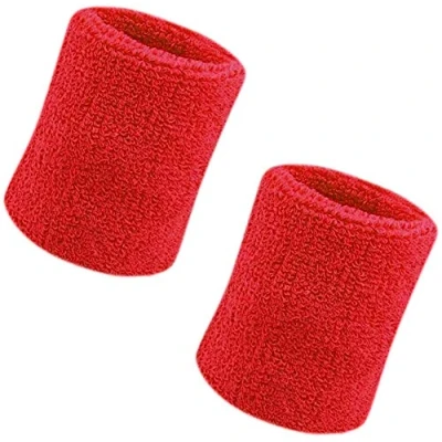 Image of HshDUti Sweatband, Wrist Sweatband 2 Pack, 4 Inch Sports Wristband Soft Thicken Cotton,for Tennis Gymnastics Football Basketball, Running Athletic Red