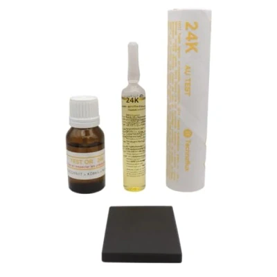 Image of Natural 20 24 K Carat Gold Kit 1 Test Tester to + Touchstone 50x40 mm bottle Drops 15 ml Guide Expertise (Test Testing Stone Gold)