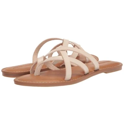 Image of Amazon Essentials Women&#039;s Strappy Slide Flat Sandal, Light Beige, 4.5 UK Wide