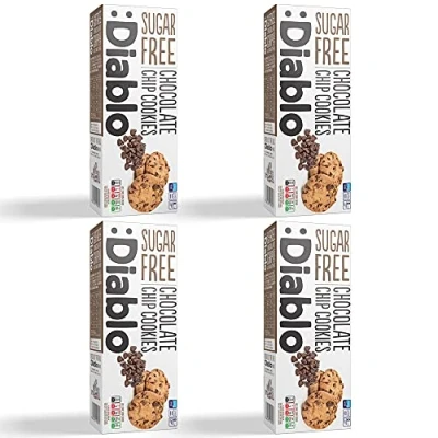 Image of Diablo Chocolate Chip Cookies Sugar Free Sweetened with Maltitol 130g (Pack OF 4)