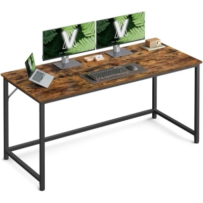 Image of VASAGLE Computer Desk, Small Office Desk and Workstation, Work for Home Office, Study, Bedroom, 60 x 140 76 cm, Industrial Style, Metal Frame, Rustic Brown Black LWD043B01