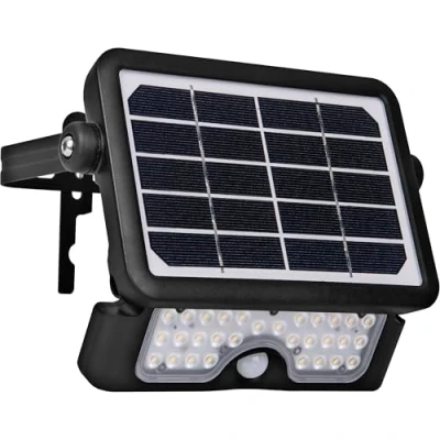Image of Luceco LEXSF6B40 01 LED Solar Guardian PIR Floodlight 550LM IP65 4000K Black, 5 W Tungsten