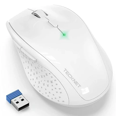 Image of TECKNET 2.4G Wireless Mouse for Laptop, 4800 DPI Optical Computer Mice with 6 Adjustable Levels, 30 Months Long Battery Life Cordless Silent USB Notebook, PC, Office Home Work (White)