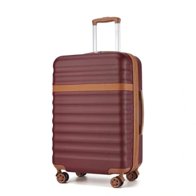 Image of Kono Medium Suitcase Check in 24 Inch Expandable Luggage ABS+PC Hard Shell Travel Trolley Case with TSA Lock Spinner Wheels (Burgundy/Brown)