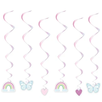 Image of Amscan 9909081 Fairy Princess Kids Birthday Party Hanging Swirls Decorations 6 Pack