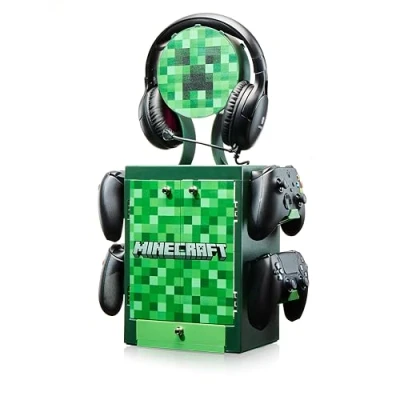 Image of Numskull Minecraft Gaming Locker, Controller Holder, Headset Stand for PS5, Xbox Series X S, Nintendo Switch Official Merchandise