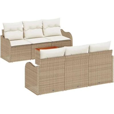 Image of vidaXL Garden Sofa Set 7 pcs Beige, white Large Rattan