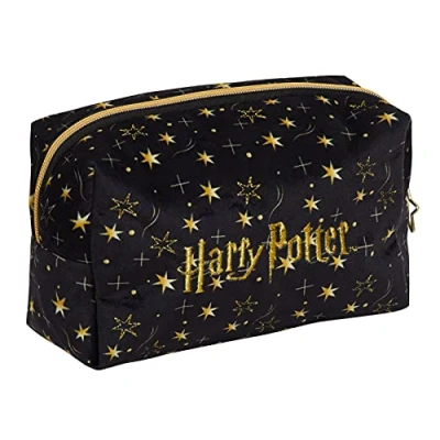 Image of Harry Potter Make Up Bag for Women Girls Pencil Case Black Velvet Cosmetic Toiletries Travel Accessory Deathly Hallows Gift