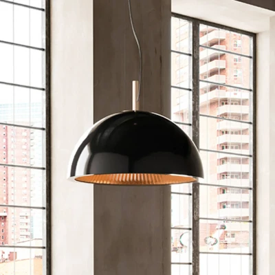 Image of 3 Light Large Dome Ceiling Pendant Black, Gold, E27