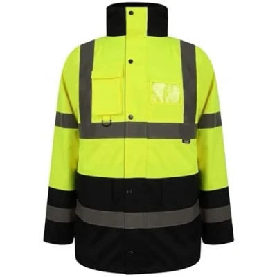 Image of NFK TEXTILE 100% Polyester Fleece Hi Vis Parka Coat High Visibility Work Wear Safety Security Padded Waterproof Taped Jacket (5XL, Yellow Navy)
