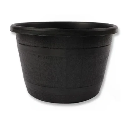 Image of FabFinds Barrel Planter Indoor Outdoor Decorative Flower Pot (W30cmXH18cm, Black)