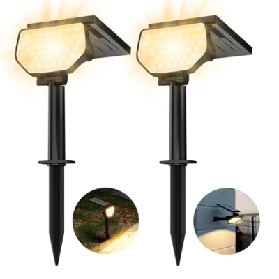 Image of Lepro Solar Spot Lights Outdoor Garden, 43 LED Garden with IP65 Waterproof, 2 Lighting Modes, 135 Adjustable, Dusk to Dawn Warm White Spotlights for Lawn Yard [2 Pack]