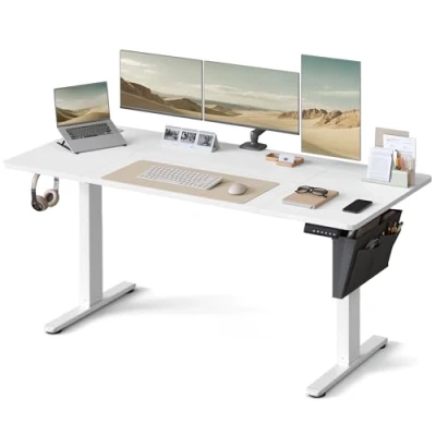 Image of VASAGLE Electric Standing Desk, Height Adjustable 70 x 160 (72 120) cm, 4 Memory Heights, Storage Pocket, for Home Office, Study, Cloud White LSD136W02