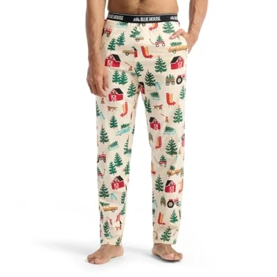 Image of Little Blue House Men&#039;s Jersey Pants Pyjama Bottoms Pajama, Christmas Tree Farm, Small