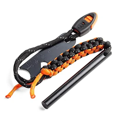 Image of WallEgo Firesteel Fire Starter, Magnesium Survival Flint and Steel Kit, Striker Multi Tool &amp; Paracord Lanyard Emergency Whistle 10000 Strikes, for Travelling Camping Hiking