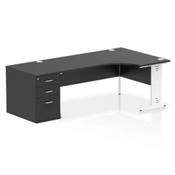 Image of Impulse 1800 RH Crescent Desk Black/White Cable Managed Leg 800 DH Ped