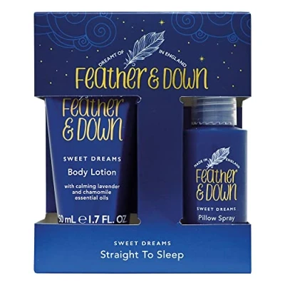 Image of Feather &amp; Down Straight to sleep Gift Set (50ml Pillow Spray 50ml Body Lotion) The perfect duo, infused with lavender chamomile essential oils. Vegan Friendly Cruelty Free.
