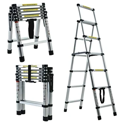 Image of 1.7M 2M Aluminum Multi Purpose Ladder Telescoping Ladders Folding 5 6 StepLadder With EN131 Certified, Max Capacity 150KG/330LBS For Outdoor &amp; Indoor Use