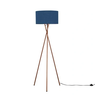 Image of MiniSun Modern Copper Metal Floor Lamp with a Navy Blue Shade Lamps &amp; Torchieres, Home Décor Improvement Essential Includes 6W LED Bulb [3000K Warm White]