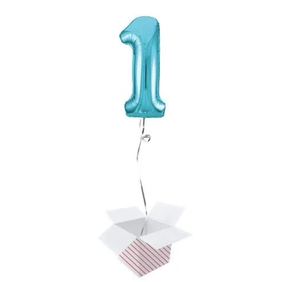 Image of PARTYRAMA.CO.UK Baby Blue Number 1 Helium Foil Giant Balloon Inflated in a Box
