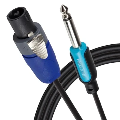 Image of ProSound Neutrik Speakon NL2FX connector to 1/4&quot; 6.35mm 2 Pole Jack Plug Cable, 10m