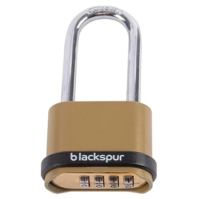 Image of Blackspur 1x Brass Long Shackle 4 Digit Zinc Alloy Combination Padlock Heavy Duty Outdoor Garden Gate Shed Door Key Code Lock Security