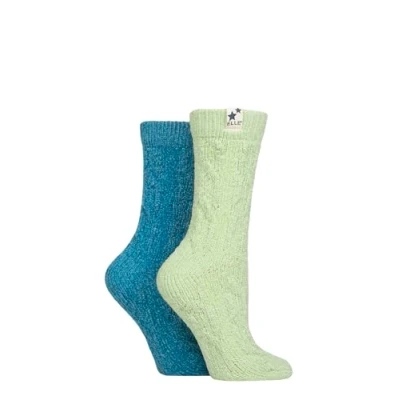 Image of Elle Women&#039;s Chenile Boot Socks Soft and Cosy Cable Knit in a Multipack of 2 for Walking, Hiking the Outdoors Size 4 8 (UK, Numeric, 4, 8, Regular, Light Pine)