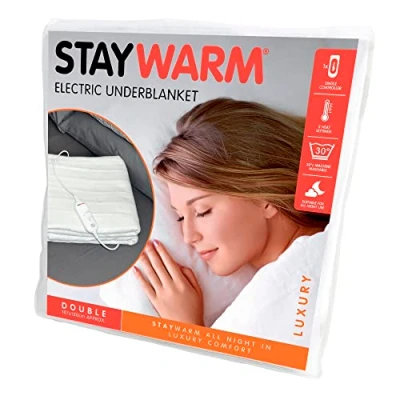 Image of STAYWARM® Double Size Luxury Quality Electric Underblanket with Detachable Controller / 2 Heat Settings Cord Machine Washable Safe All Night Use 70w 120 x 107cm F902 White