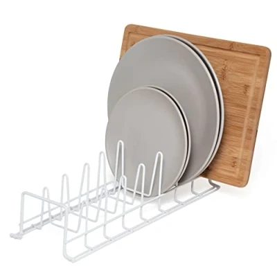 Image of simplywire Plate/Baking Tray/Pan Lid Rack Kitchen Cupboard Storage Organiser White Plastic Coated Steel
