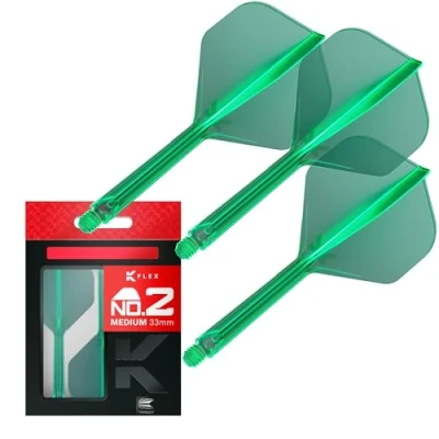 Image of TARGET Darts K Flex Integrated Dart Flight And Shaft, No.2 Green (Medium) Pack Of 3 No 2, Precision Moulded 2 In 1 Flights Stem Professional Accessories