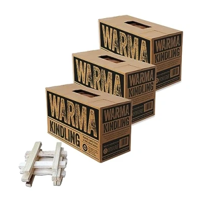 Image of Warma Premium Kindling Sticks Kiln Dried Wood Box Recycled Packaging Sustainably Sourced For BBQs Barbeque Open Fire Pits Stove Pizza Ovens Burners Fireplaces Chimeneas 3 x Large Boxes