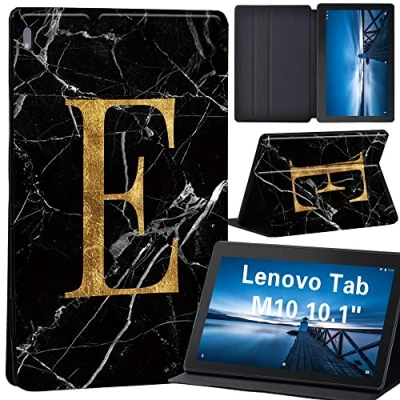 Image of Case for Lenovo Tab M10 TB X605F/ X605L/ X505F/ X505L Leather Stand Cover 10.1 Inch Tablet (letter E on black marble)