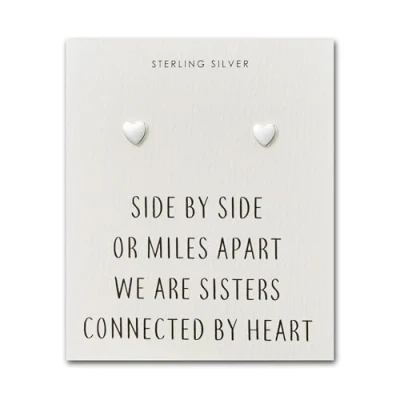 Image of Philip Jones Sterling Silver Sister Heart Earrings with Quote Card