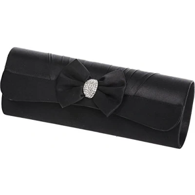 Image of Ladies Gold clutch bag with pleated bow and band, small diamante trim (Black)