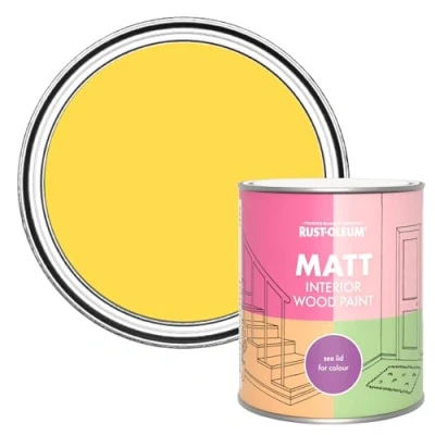 Image of Rust Oleum Yellow Interior Wood Paint in Matt Finish Lemon Sorbet 750ml