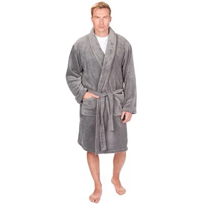 Image of Pierre Roche Mens Luxury Soft Coral Fleece Dressing Gown (Medium, Grey)