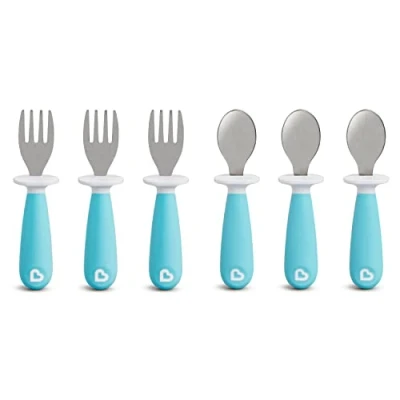 Image of Munchkin 6 Count Raise Toddler Forks and Spoons, Blue (Pack of 1)