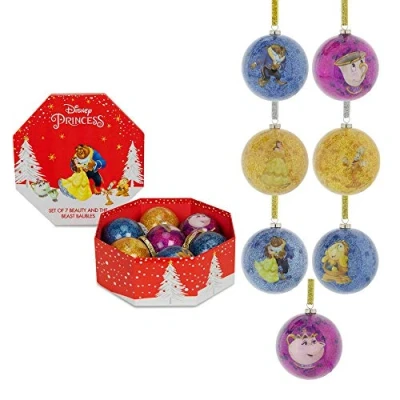 Image of Disney Set of 7 Beauty &amp; the Beast Christmas Hanging Ornament Baubles Tree Decorations