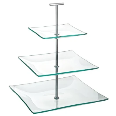Image of Utopia Plate Stands, R90058 000000 B01001, Aura 3 Tiered Square Glass 9.75,8, 5.75&quot; (24.5,20, 14.5cm) (Box of 1)