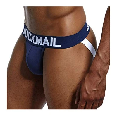 Image of Sexy Mens Jock Straps Underwear Cotton Jocks Bikini G Strings Men Thongs Male Briefs Gay 6 Colors (M, Navy)